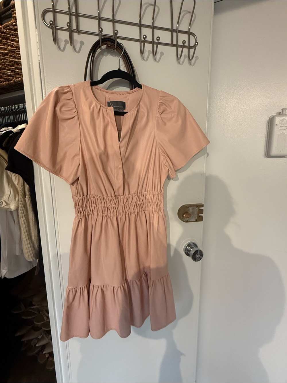 Anthropologie Blush Pink Smocked-Waist Mini Dress